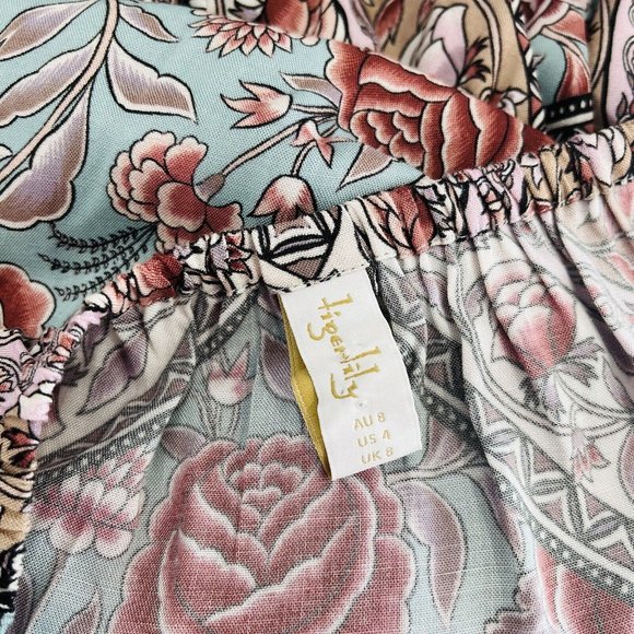 Tigerlily Maxi Dress Floral Rose Print Off the Shoulder Long Sleeve Size 8 - Picture 6 of 7